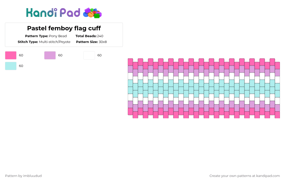 Pastel femboy flag cuff - Pony Bead Pattern by imbluudud on Kandi Pad - pink,light blue,femboy,pride