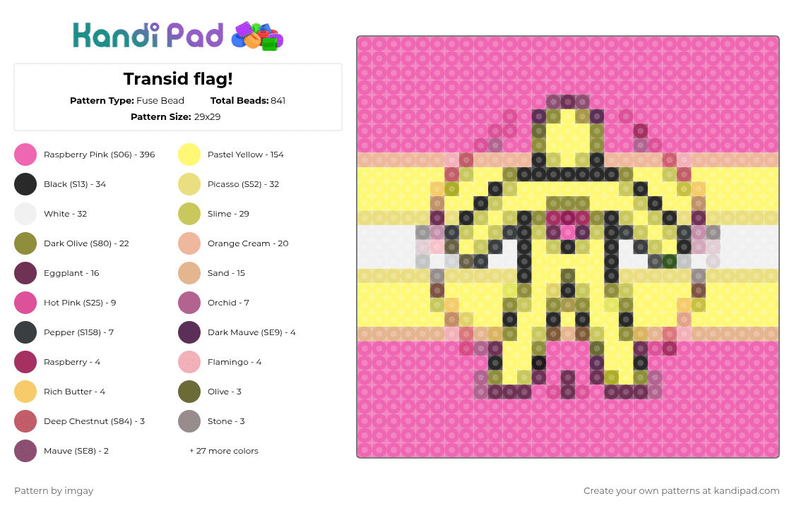 Transid flag! - Fuse Bead Pattern by imbluudud on Kandi Pad - pink,yellow,transid