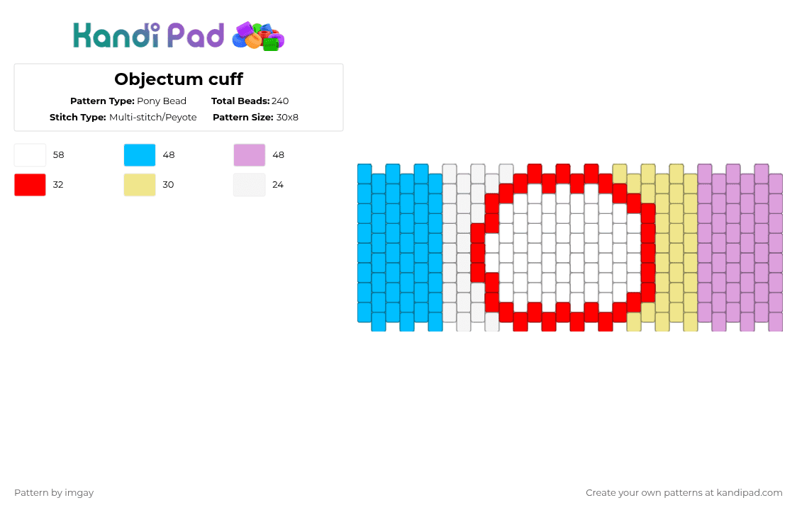 Objectum cuff - Pony Bead Pattern by imbluudud on Kandi Pad - light blue,pink,objectum,pride