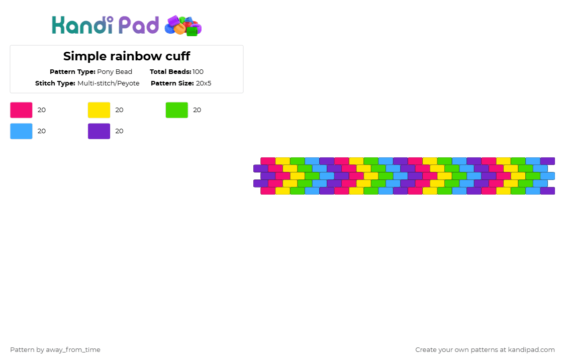 Simple rainbow cuff - Pony Bead Pattern by away_from_time on Kandi Pad - yellow,light blue,colorful,rainbow,stripes,simple