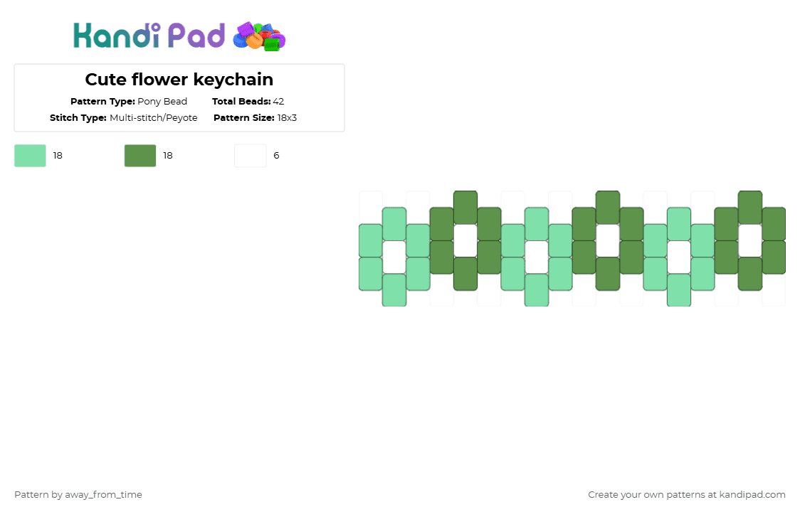 Cute flower keychain - Pony Bead Pattern by away_from_time on Kandi Pad - teal,green,white,keychain,flower,sage,pea green,cute,simple