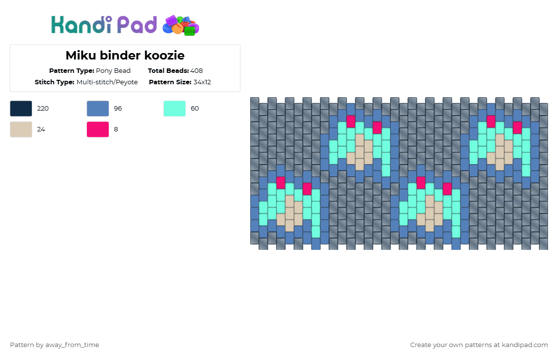 Miku binder koozie - Pony Bead Pattern by away_from_time on Kandi Pad - blue,miku,koozie,meme,tumblr,funny