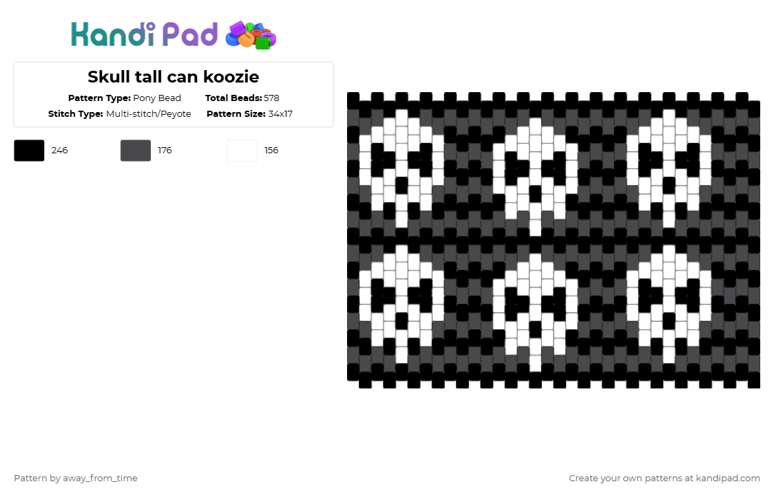 Skull tall can koozie - Pony Bead Pattern by away_from_time on Kandi Pad - white,brown,cotdstripes,koozie,monochrome,skulls