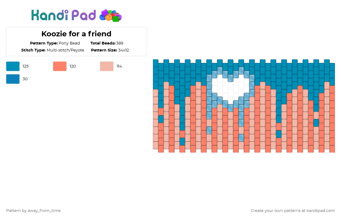 Koozie for a friend - Pony Bead Pattern by away_from_time on Kandi Pad - orange,light blue,beige,cut out,peach,teal,koozie,stripes,heart,drip,simple