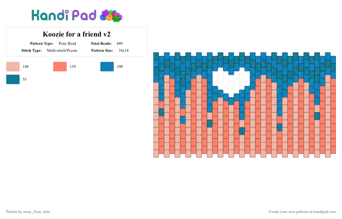Koozie for a friend v2 - Pony Bead Pattern by away_from_time on Kandi Pad - orange,beige,peach,teal,cut out,koozie,drip,simple,stripes