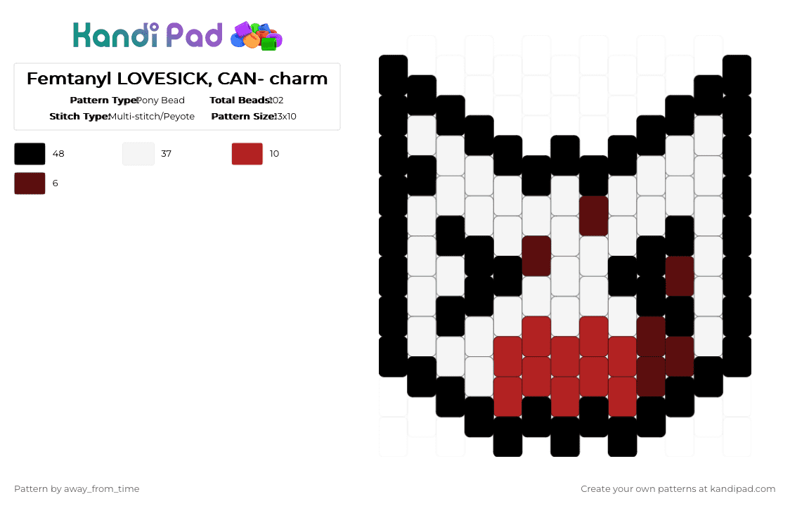 Femtanyl LOVESICK, CAN- charm - Pony Bead Pattern by away_from_time on Kandi Pad - white,red,brown