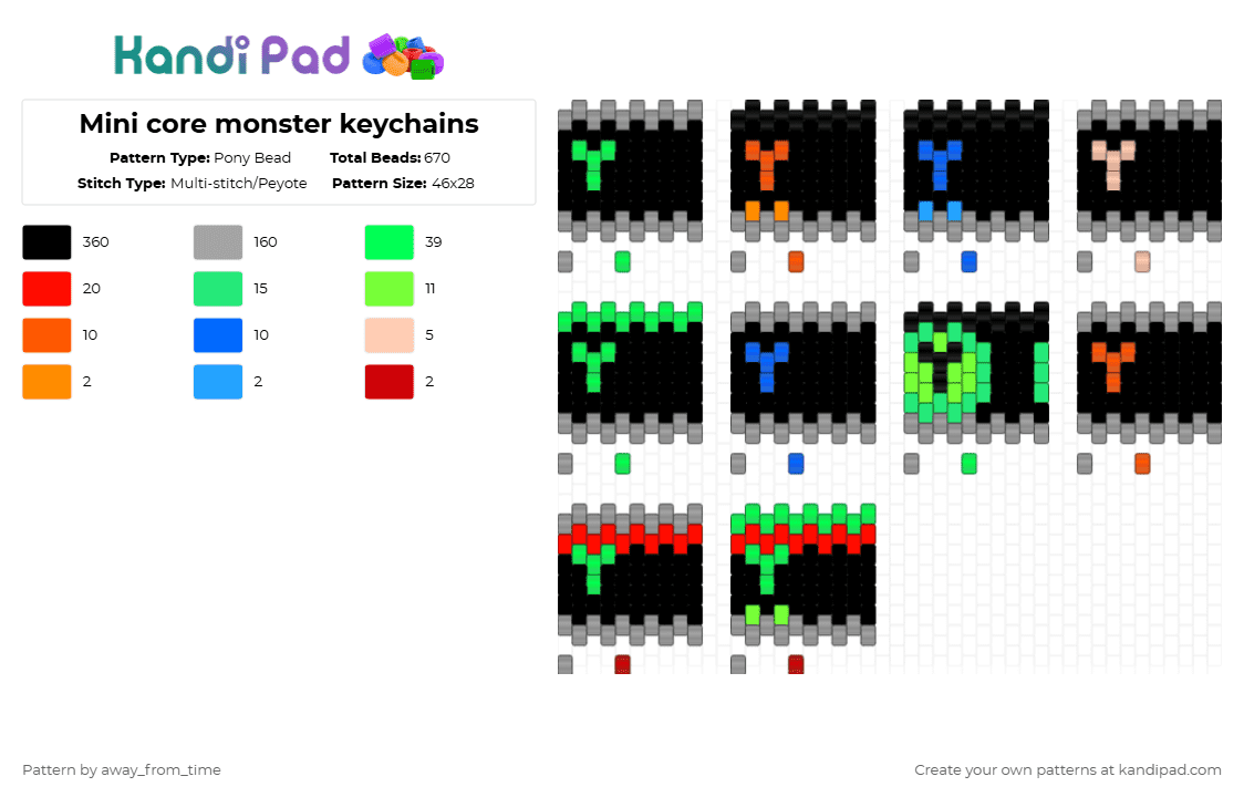 Mini core monster keychains - Pony Bead Pattern by away_from_time on Kandi Pad - black, gray, keychain, monster energy, teal