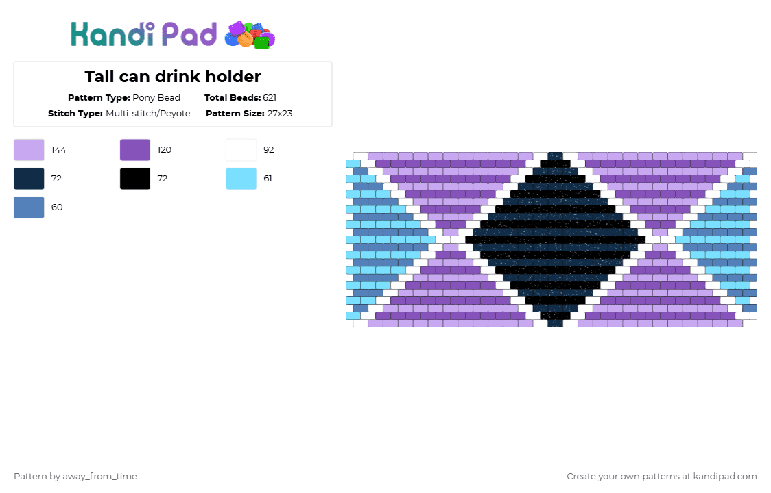 Tall can drink holder - Pony Bead Pattern by away_from_time on Kandi Pad - blue,pink,purple,koozie