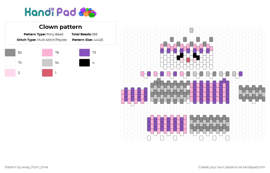 Clown pattern - Pony Bead Pattern by away_from_time on Kandi Pad - clown, cute, figure, gray, grey, pink, purple