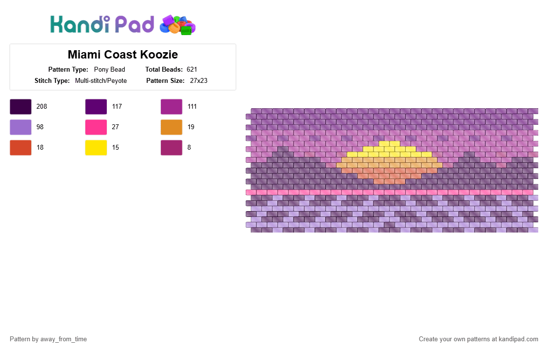 Miami Coast Koozie - Pony Bead Pattern by away_from_time on Kandi Pad - purple,pink,cotdsynthwaveaesthetics,neon,koozie,coozie,yellow,cute