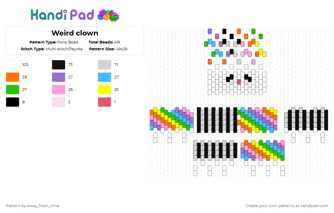 Weird clown - Pony Bead Pattern by away_from_time on Kandi Pad - white,light blue,yellow,green,colorful