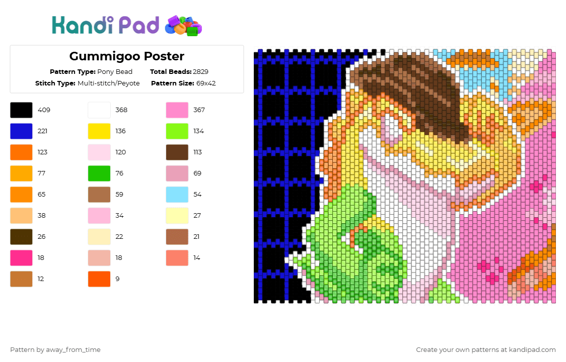 Gummigoo Poster - Pony Bead Pattern by away_from_time on Kandi Pad - pink,green,yellow,colorful,tadc,digital circus,the amazing digital circus,gummigoo,poster,circus,amazing digital circus