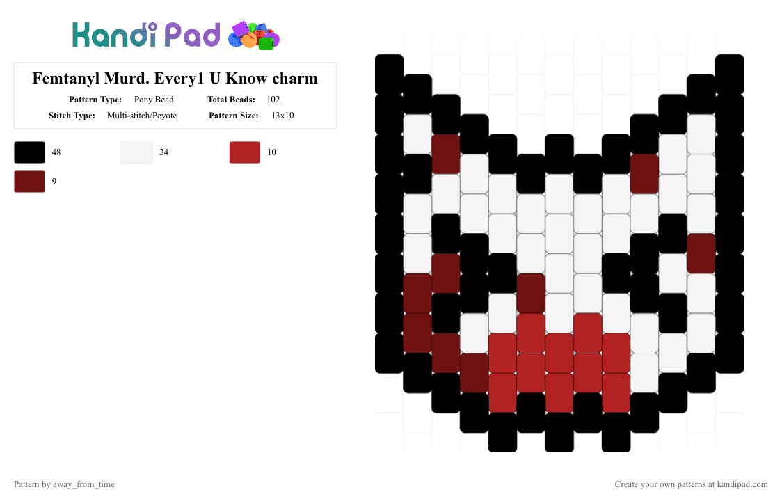 Femtanyl Murd. Every1 U Know charm - Pony Bead Pattern by away_from_time on Kandi Pad - white,red,brown,femtanyl,charm,music,electronic music
