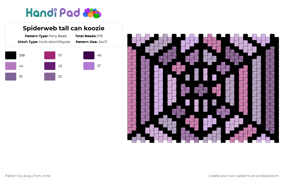 Spiderweb tall can koozie - Pony Bead Pattern by away_from_time on Kandi Pad - pink,magenta,spider,spiderweb,purple,koozie,spooky