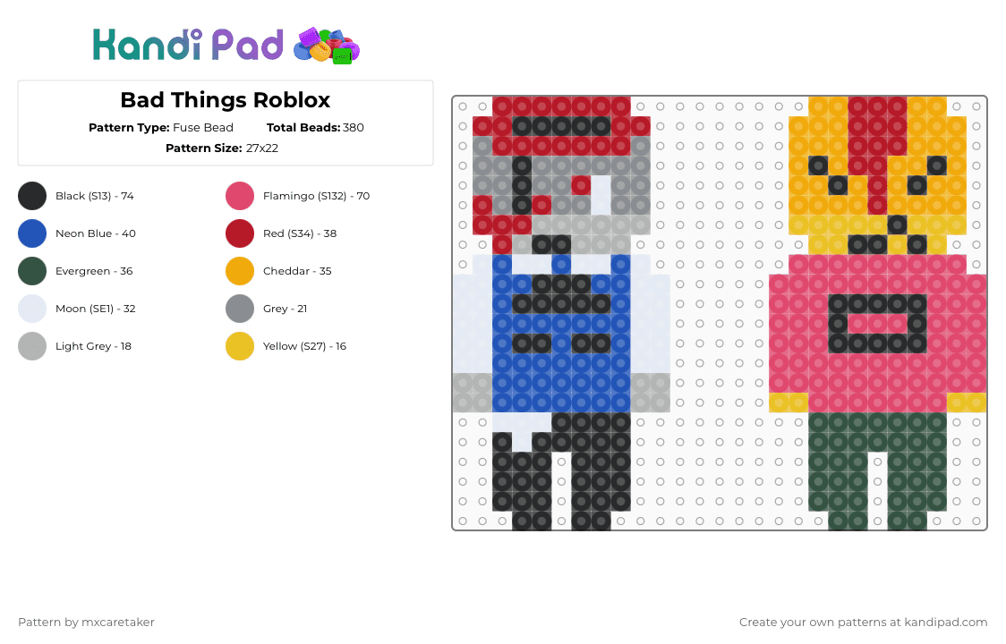 Bad Things Roblox - Fuse Bead Pattern by mxcaretaker on Kandi Pad - red,gray