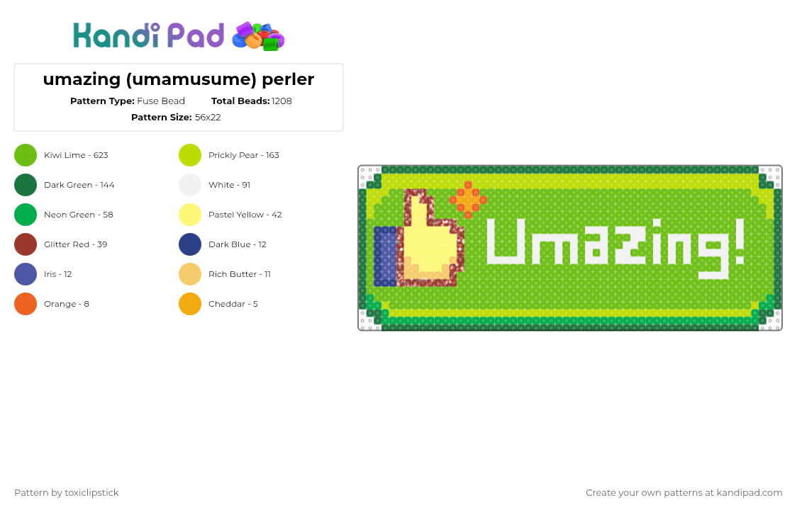 umazing (umamusume) perler - Fuse Bead Pattern by toxiclipstick on Kandi Pad - green,umamusume,big,amazing