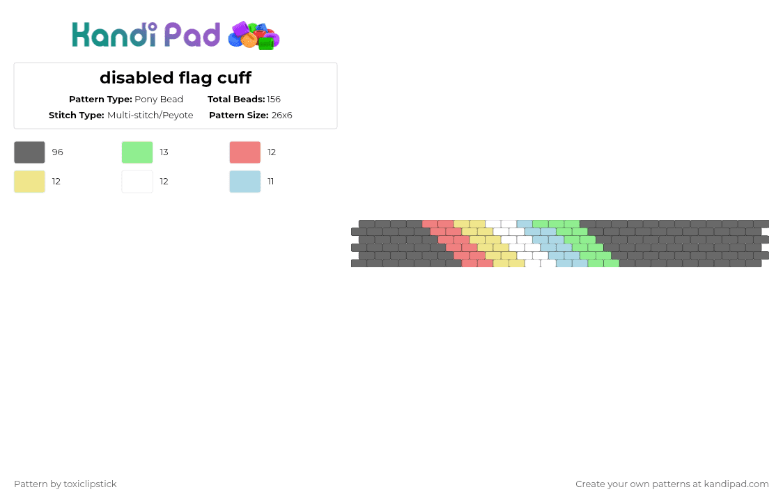 disabled flag cuff - Pony Bead Pattern by toxiclipstick on Kandi Pad - gray,disabled,disability,peyote,colorful