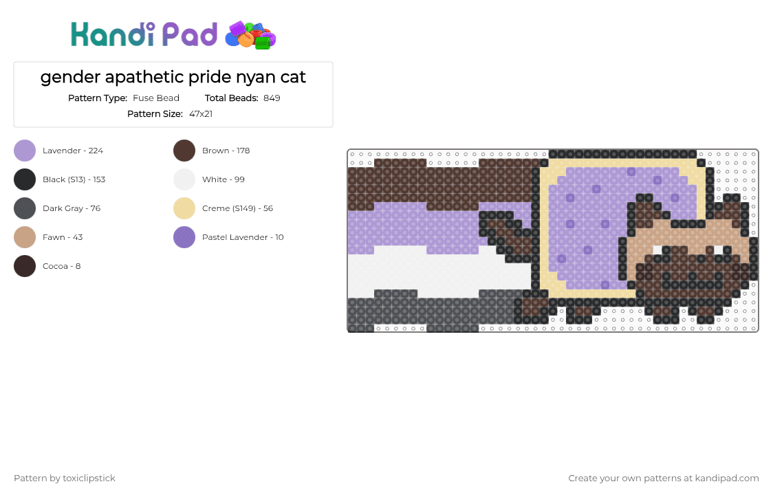 gender apathetic pride nyan cat - Fuse Bead Pattern by toxiclipstick on Kandi Pad - brown,pink