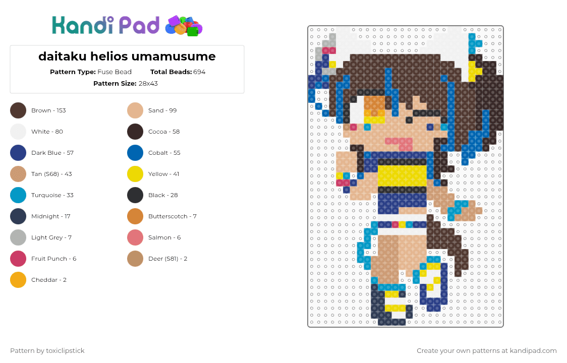 daitaku helios umamusume - Fuse Bead Pattern by toxiclipstick on Kandi Pad - brown,beige,blue,umamusume,uma musume,video game,anime,horse,gyaru,pretty derby