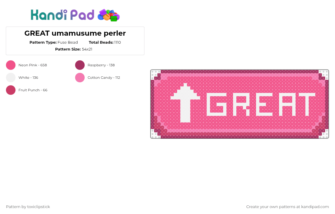 GREAT umamusume perler - Fuse Bead Pattern by toxiclipstick on Kandi Pad - pink,umamusume,pretty derby,great