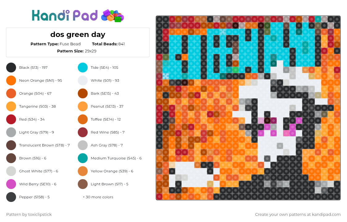 dos green day - Fuse Bead Pattern by toxiclipstick on Kandi Pad - red,orange,light blue,green day,music,punk,blue