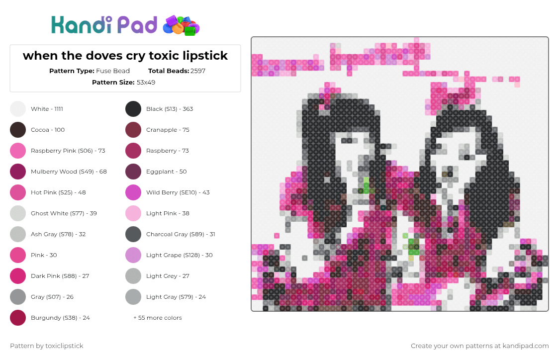when the doves cry toxic lipstick - Fuse Bead Pattern by toxiclipstick on Kandi Pad - album, album cover, black, music, pink, white