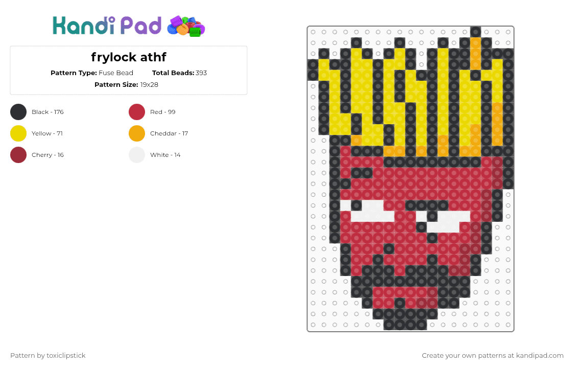 frylock athf - Fuse Bead Pattern by toxiclipstick on Kandi Pad - red,yellow,aqua teen hunger force,athf,fries,adult swim,frylock,cartoon