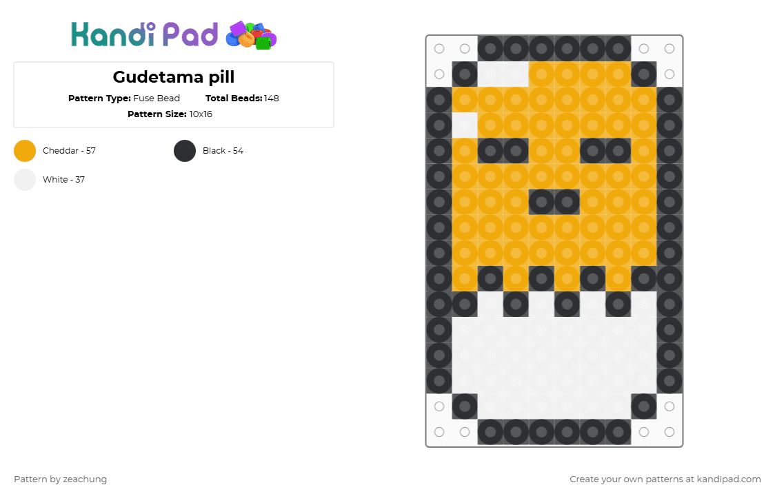 Gudetama pill - Fuse Bead Pattern by zeachung on Kandi Pad - orange,white,gudetama