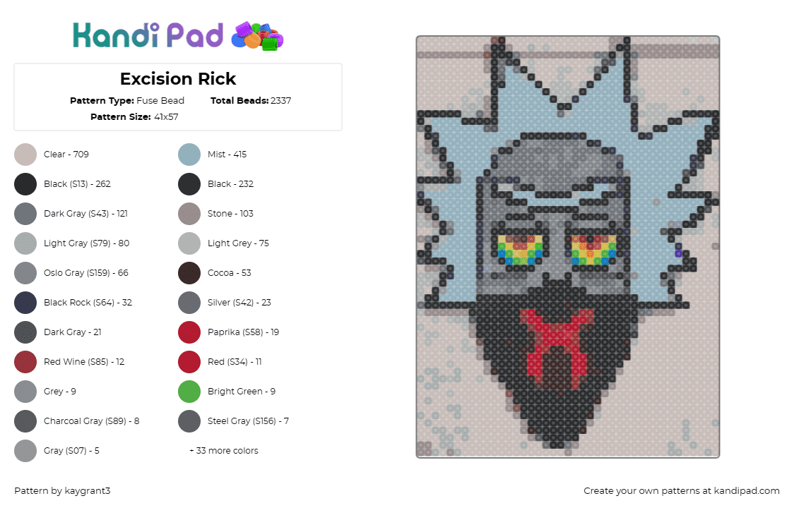 Excision Rick - Fuse Bead Pattern by kaygrant3 on Kandi Pad - excision,rick sanchez,dj,dubstep,edm,rick and morty,bandana,television,animation