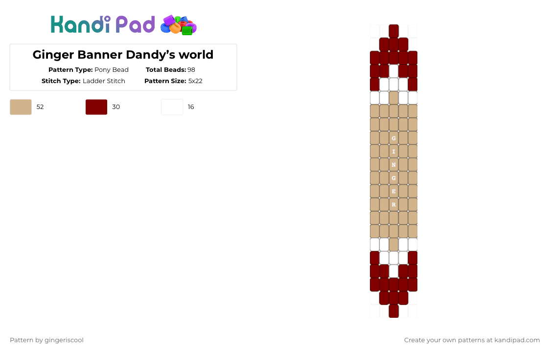 Ginger Banner Dandy’s world - Pony Bead Pattern by gingeriscool on Kandi Pad - brown,beige,dandys world