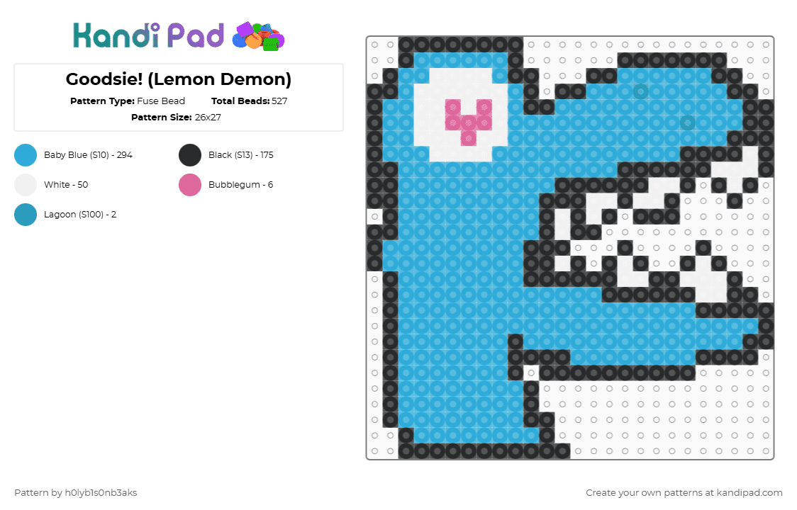 Goodsie! (Lemon Demon) - Fuse Bead Pattern by h0lyb1s0nb3aks on Kandi Pad - light blue,lemondemon,dinosaur,dinosaurchestra,music,character
