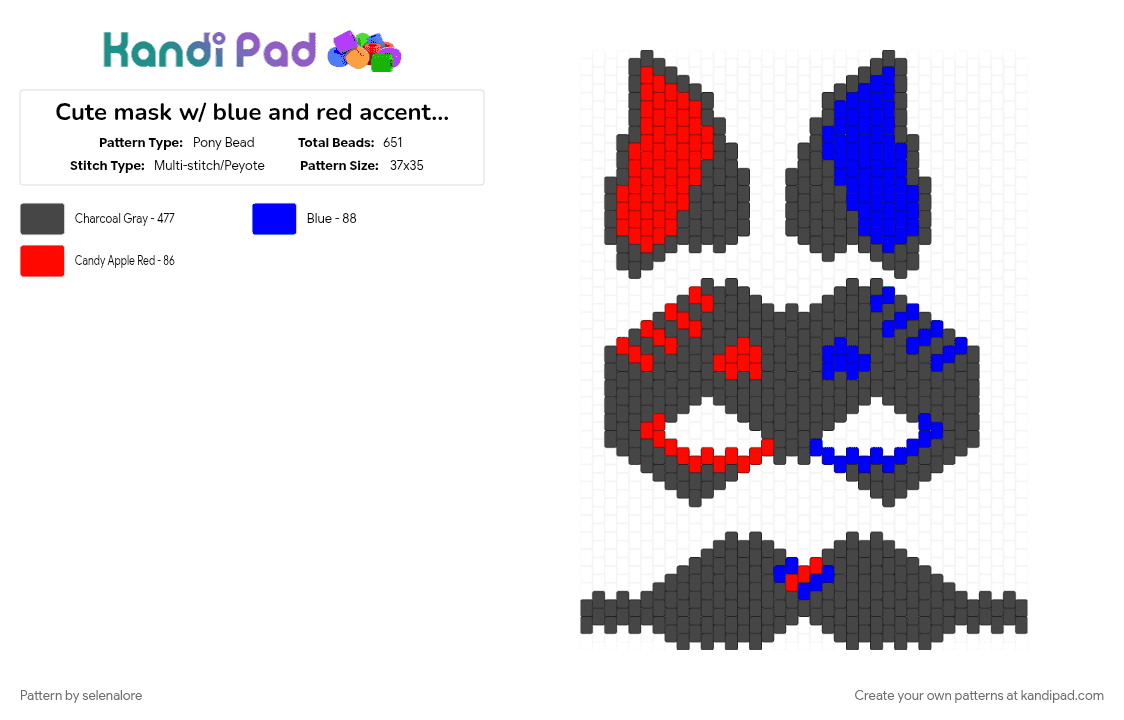 Cute mask w/ blue and red accents, the gray can be interpreted as black :) - Pony Bead Pattern by selenalore on Kandi Pad - brown, therian mask