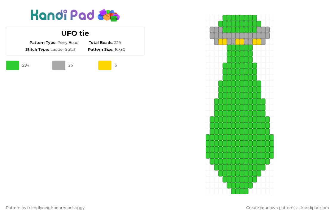UFO tie - Pony Bead Pattern by friendlyneighbourhoodstiggy on Kandi Pad - green