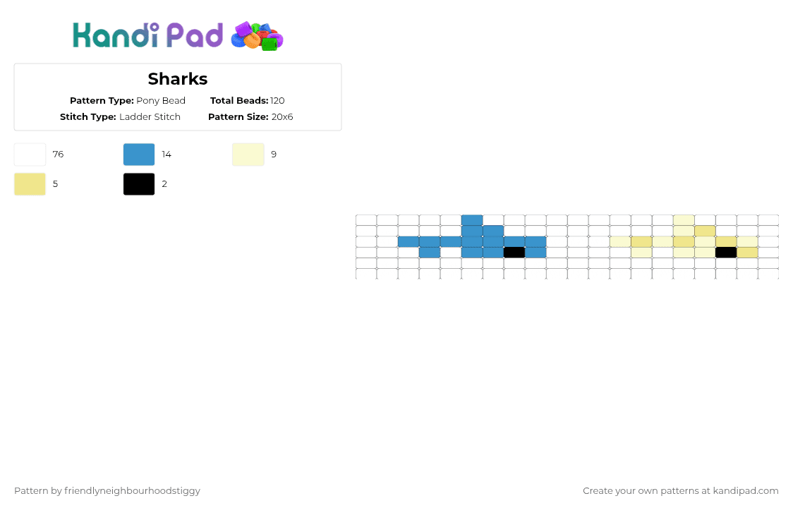 Sharks - Pony Bead Pattern by friendlyneighbourhoodstiggy on Kandi Pad - white,yellow,light blue