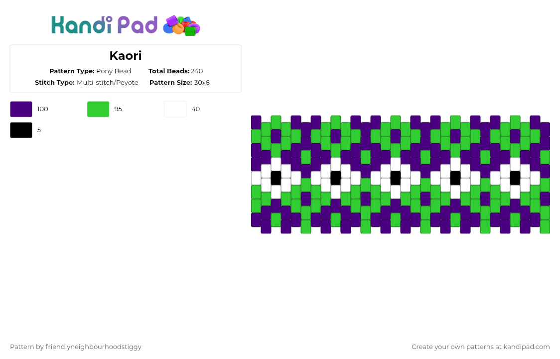 Kaori - Pony Bead Pattern by friendlyneighbourhoodstiggy on Kandi Pad - purple,green