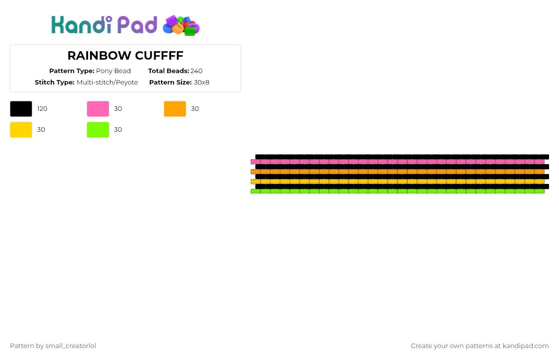 RAINBOW CUFFFF - Pony Bead Pattern by small_creatorlol on Kandi Pad - black,orange,green,colorful