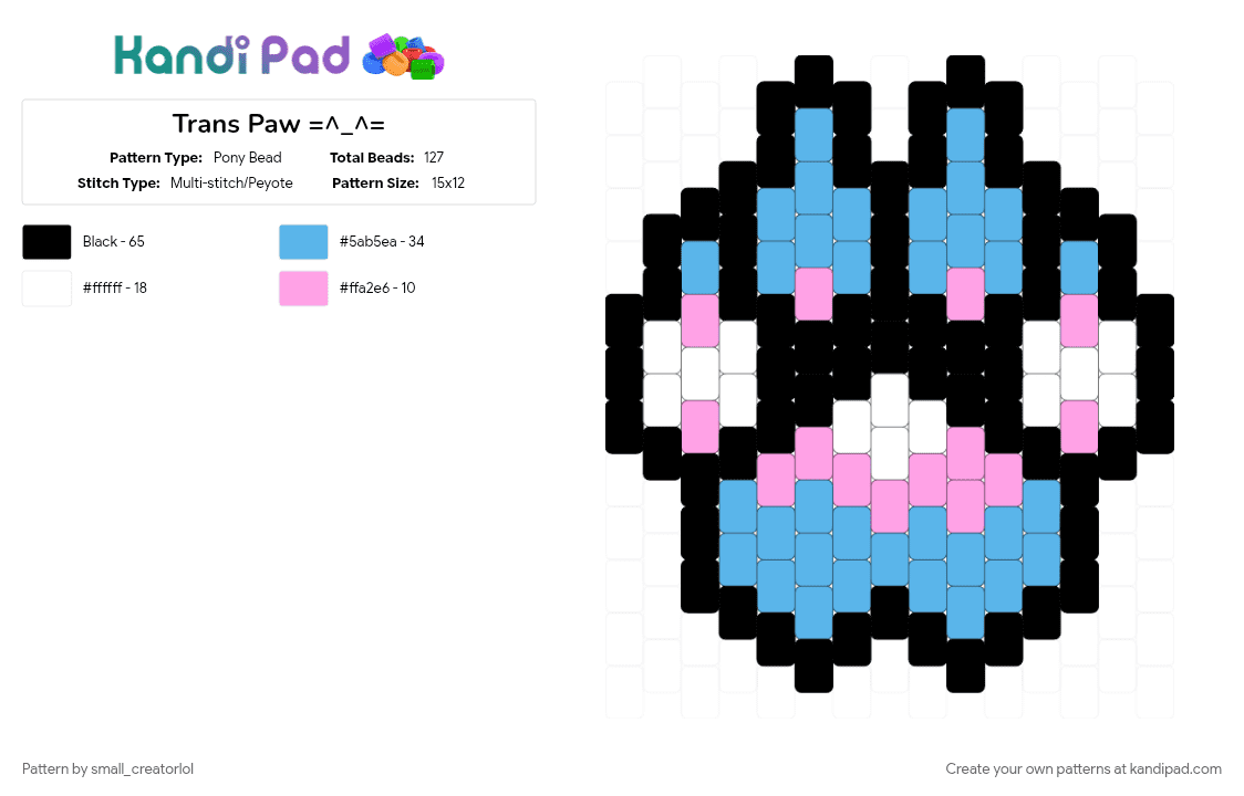 Trans Paw =^_^= - Pony Bead Pattern by small_creatorlol on Kandi Pad - animal, community, cute, flag, light blue, love, paw, pink, pride, transgender