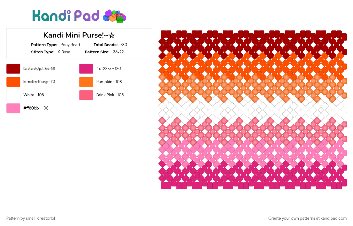 Kandi Mini Purse!~☆ - Pony Bead Pattern by small_creatorlol on Kandi Pad - colorful, hehe, lesbian, love, orange, pink, pride, purse, red, wlw, xbase