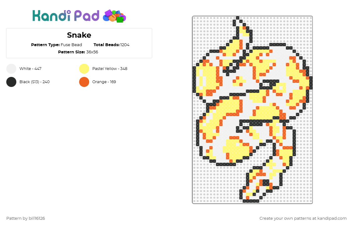 Snake - Fuse Bead Pattern by bill16126 on Kandi Pad - yellow,orange,snake
