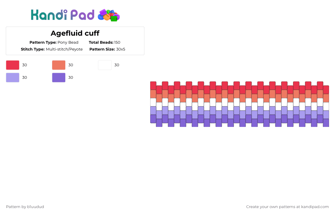 Agefluid cuff - Pony Bead Pattern by b1uudud on Kandi Pad - red,orange,pink,blue