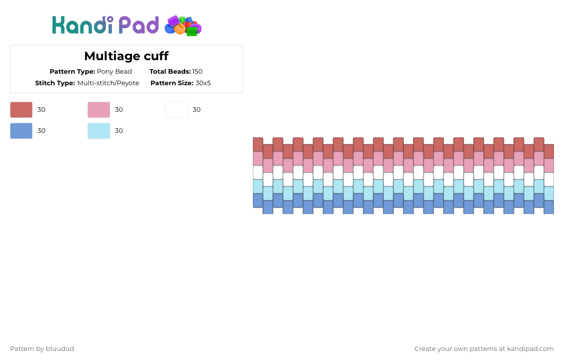 Multiage cuff - Pony Bead Pattern by b1uudud on Kandi Pad - light blue