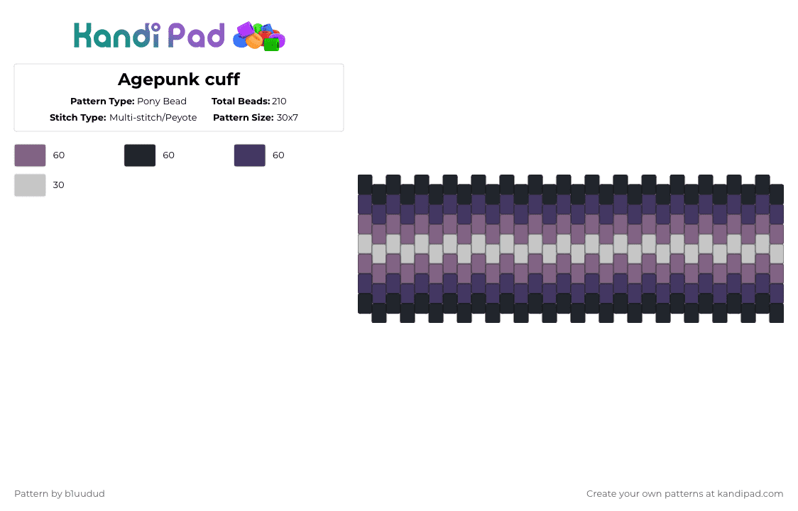 Agepunk cuff - Pony Bead Pattern by b1uudud on Kandi Pad - pink,purple
