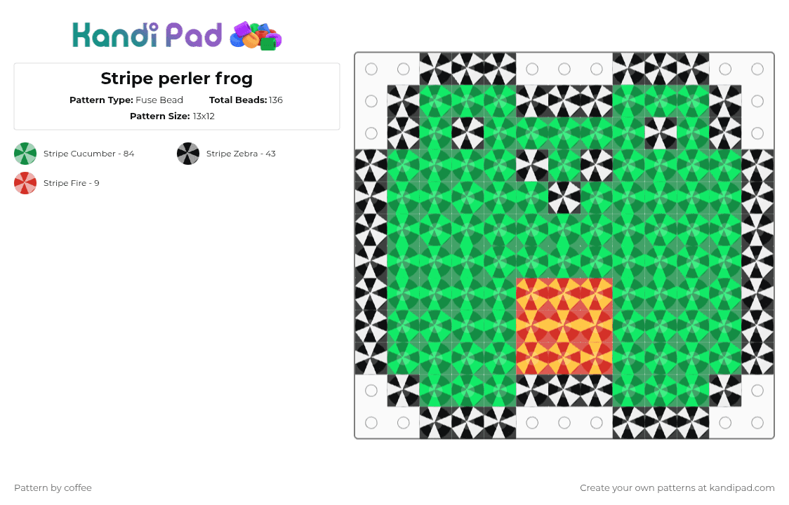 Stripe perler frog Fuse Bead Pattern - Kandi Pad | Kandi Patterns, Fuse ...
