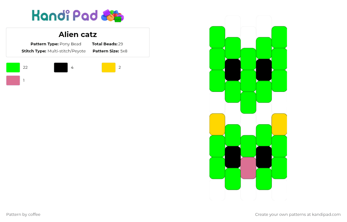 Alien catz - Pony Bead Pattern by coffee on Kandi Pad - green