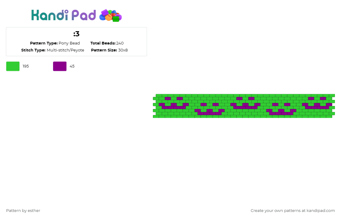 :3 Pony Bead Pattern - Kandi Pad | Kandi Patterns, Fuse Bead Patterns ...
