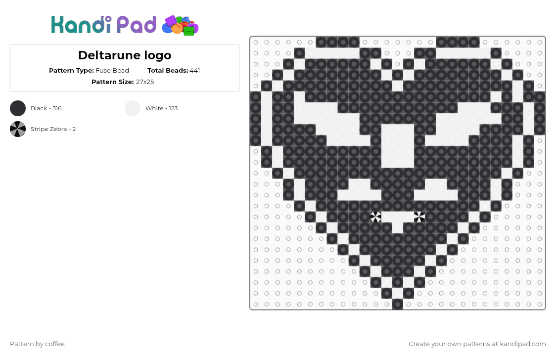 Deltarune logo - Fuse Bead Pattern by coffee on Kandi Pad - black,white