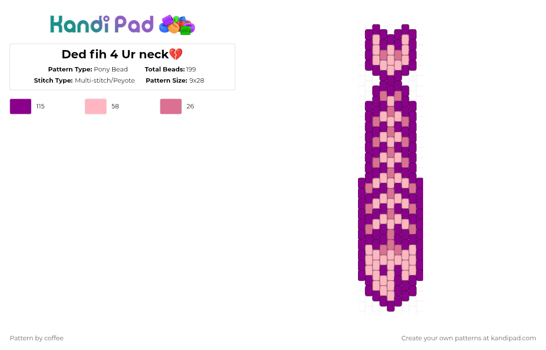 Ded fih 4 Ur neck💔 - Pony Bead Pattern by coffee on Kandi Pad - pink