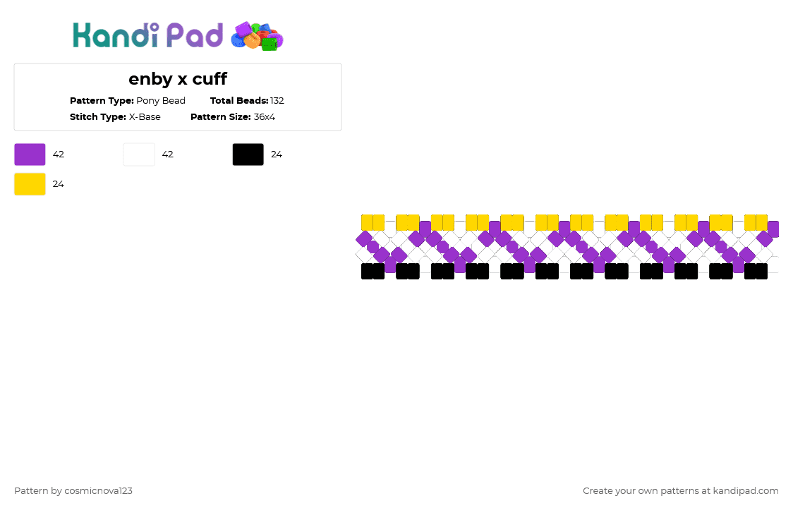 enby x cuff - Pony Bead Pattern by cosmicnova123 on Kandi Pad - purple,yellow