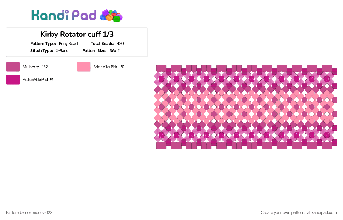 Kirby Rotator cuff 1/3 - Pony Bead Pattern by cosmicnova123 on Kandi Pad - pink