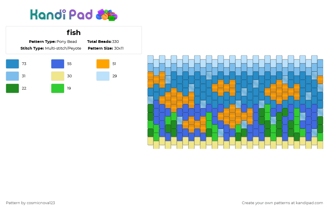 fish - Pony Bead Pattern by cosmicnova123 on Kandi Pad - light blue,fish,ocean,water